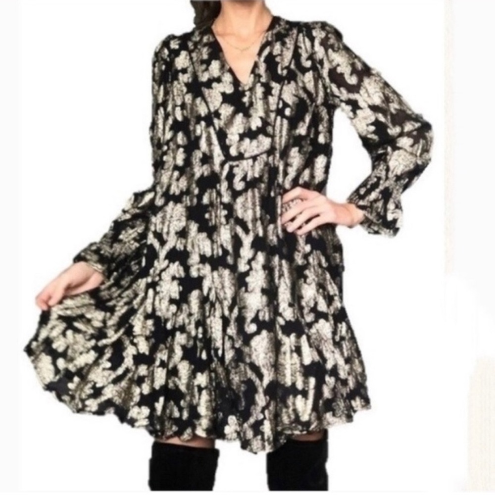 Anthropologie black and gold shift dress